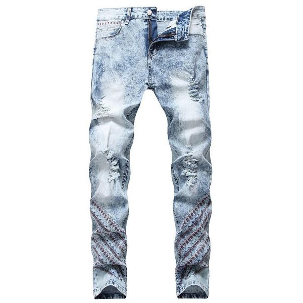 embroidery mens designer jeans fashion hole vintage zipper pocket mens jeans casual light washed males clothing, Blue
embroidery mens designer jeans fashion hole vintage zipper pocket mens jeans casual light washed males clothing, Blue