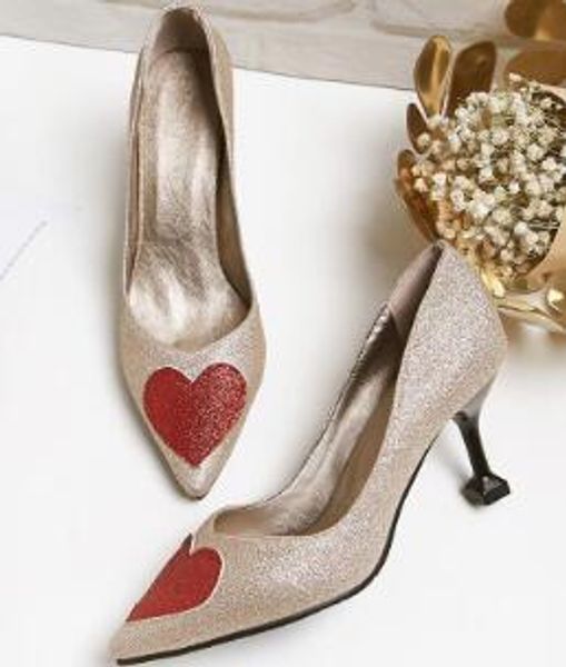 and supplier glitter heart shaped pointed-toe high hee ls slip-on pumps women's dress shoes, Black