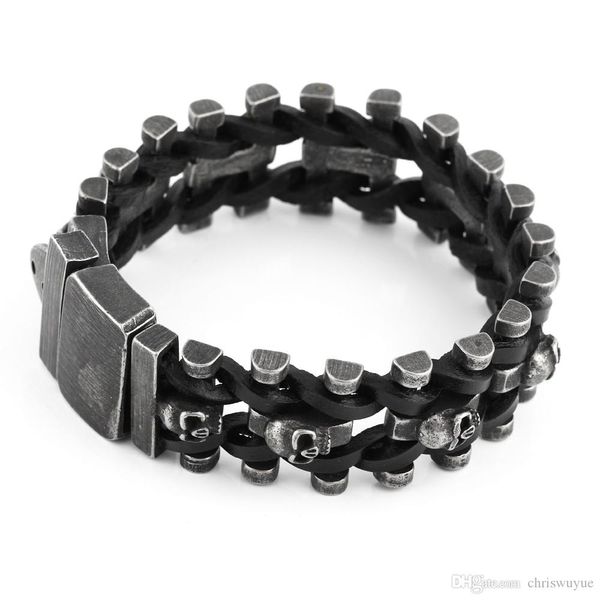 new arrival skull genuine leather stainless steel bracelet wrap wristband for men classic bracelet for men jewelry, Black
new arrival skull genuine leather stainless steel bracelet wrap wristband for men classic bracelet for men jewelry, Black
