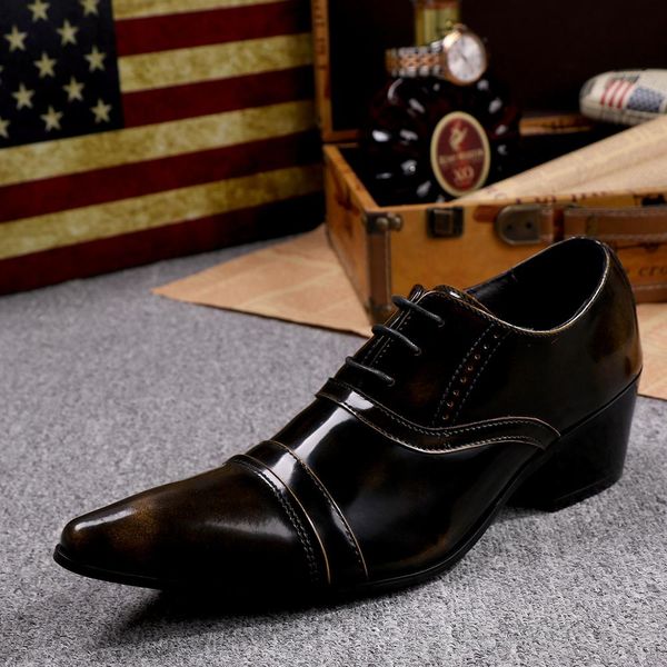 christia bella genuine leather men oxfords shoes pointy toe lace up men brogue shoes fashion leather business formal brown, Black