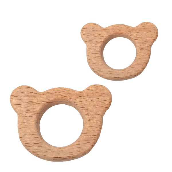 200pcs Baby Teether Beech Wooden Bear Shape Baby Teething Toy Accessories Kids Teething Pendant Bracelet Making