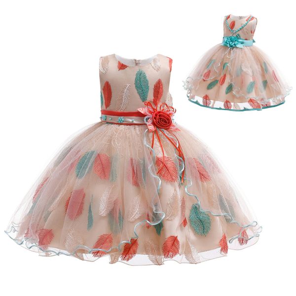 new flower girls dress kids feather pattern lace tulle dress for party wedding children pageant dress up clothes, Red;yellow
new flower girls dress kids feather pattern lace tulle dress for party wedding children pageant dress up clothes, Red;yellow