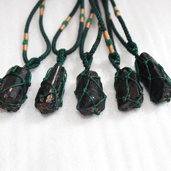 vintage diy hand woven natural black tourmaline raw stone pendant necklace gift, Silver
vintage diy hand woven natural black tourmaline raw stone pendant necklace gift, Silver