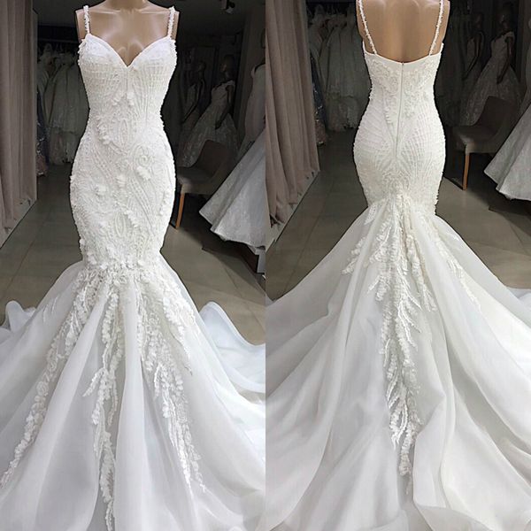 elegant mermaid lace wedding dresses spaghetti strap 3d floral appliqued bridal gowns sweep train plus size trumpet vestido de novia, White
elegant mermaid lace wedding dresses spaghetti strap 3d floral appliqued bridal gowns sweep train plus size trumpet vestido de novia, White