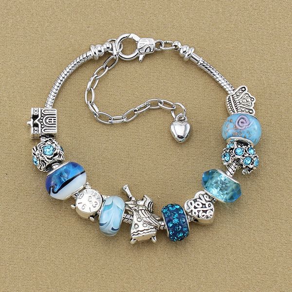 

wholesale-luxury fashion 2019 brand for pandora angel diy blue coloured glaze beads peach heart women charm flowers bracelet wholesale, Black