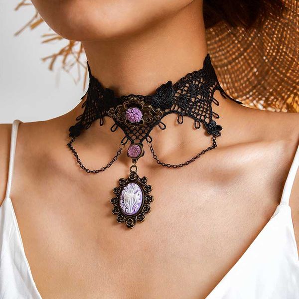 gothic black lace chokers necklace for women purple flower charms necklaces collares party masquerade jewelry 14071, Golden;silver
gothic black lace chokers necklace for women purple flower charms necklaces collares party masquerade jewelry 14071, Golden;silver