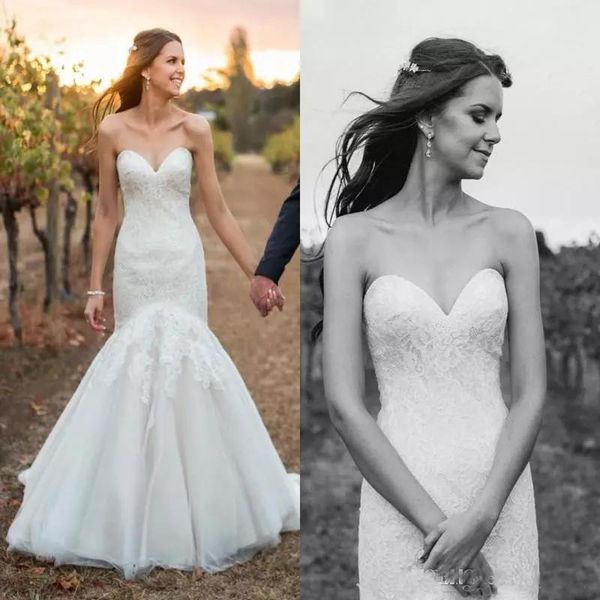 sweetheart sleeveless lace mermaid wedding dress appliques lace long country wedding gowns vestido de noiva, White
sweetheart sleeveless lace mermaid wedding dress appliques lace long country wedding gowns vestido de noiva, White