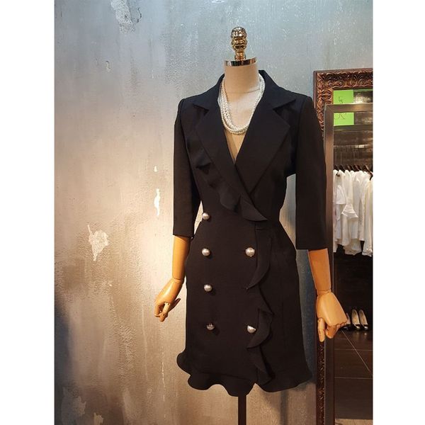 spring and autumn new korean slim thin ruffle double-breasted ladies casual small suit medium and long section blazers, White;black
spring and autumn new korean slim thin ruffle double-breasted ladies casual small suit medium and long section blazers, White;black