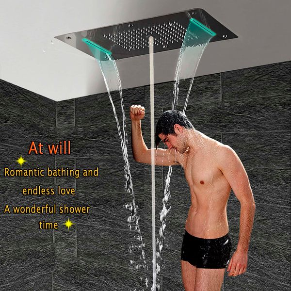 

luxury concealed bathroom led ceiling shower head accessories sus304 700x380mm functions rain waterfall mist bubble shower head df5422