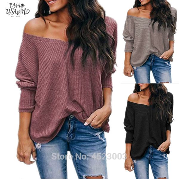 womens waffle knit v neck t shirt loose long sleeve off shoulder tunic jumper, White
womens waffle knit v neck t shirt loose long sleeve off shoulder tunic jumper, White