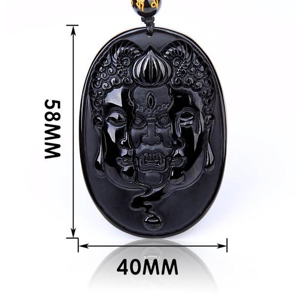 natural black obsidian jewelry pendant necklace carved between buddha devil pendant with beads chain fashion gift for men/women, Silver