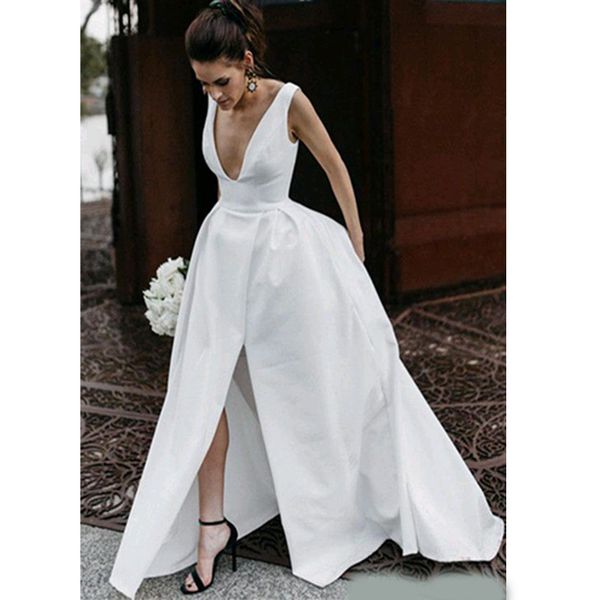 2020 generous simple satin front split deep v-neck evening dress backless sleeveless long country prom dresses vestido de noiva, Black
2020 generous simple satin front split deep v-neck evening dress backless sleeveless long country prom dresses vestido de noiva, Black