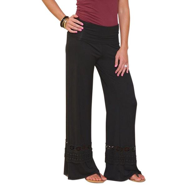 women fashion solid color high waist loose wide leg long pants ladies casual lace patchwork hollow out knitted trousers, Black;white
women fashion solid color high waist loose wide leg long pants ladies casual lace patchwork hollow out knitted trousers, Black;white