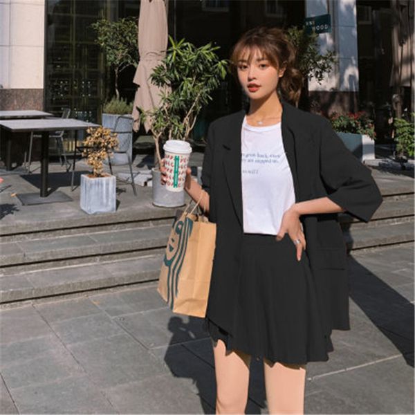 work dresses 2021 spring plus size two piece set casual suits korean fashion loose simple solid suit +short pleated skirt women 2, White;black
work dresses 2021 spring plus size two piece set casual suits korean fashion loose simple solid suit +short pleated skirt women 2, White;black