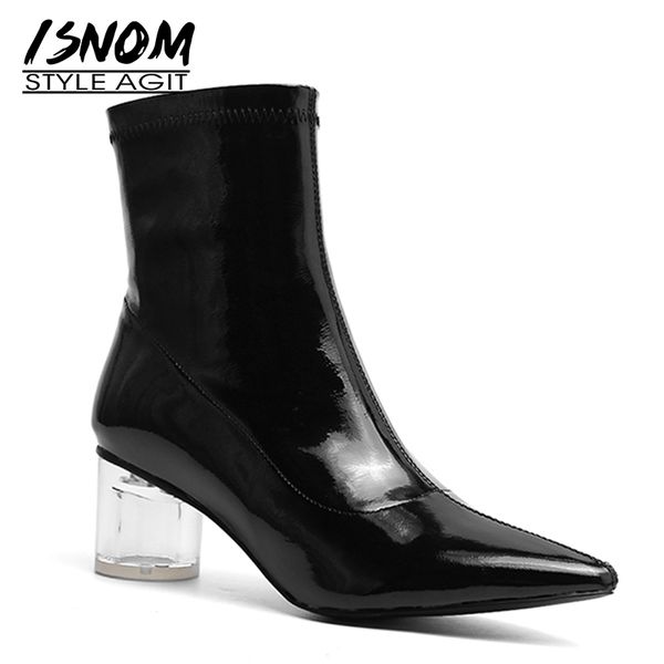 isnom transparent heels high boots women ankle boot woman patent pu shoes female pointed toe fashion shoes ladies spring 2020, Black
isnom transparent heels high boots women ankle boot woman patent pu shoes female pointed toe fashion shoes ladies spring 2020, Black