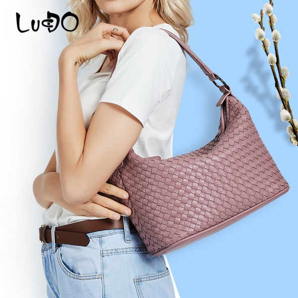 lucdo luxury handmade woven tote bag pu leather shoulder messenger bag luxury handbags women bags designer