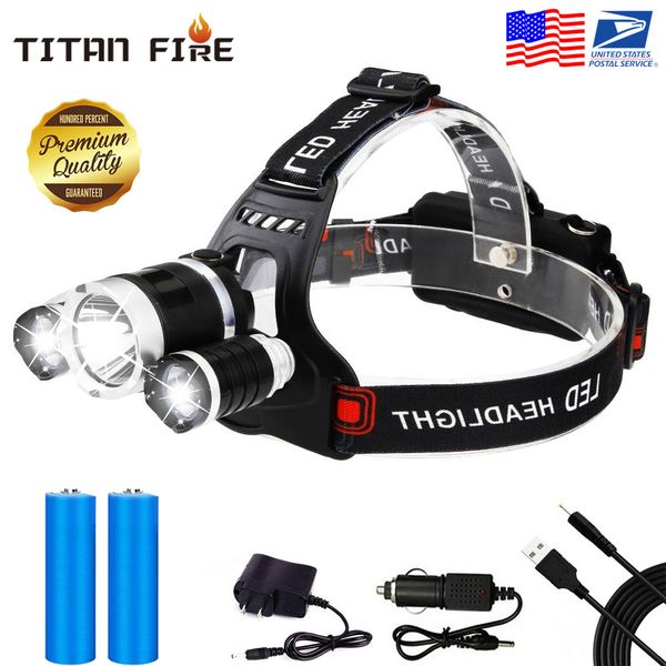 Super Headlamp 12000 Lumens Xm-l T6 With Ac Car Usb Chargers And Batteries Stock In Usa Ca State