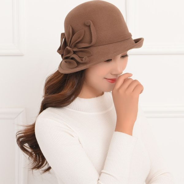 huaqiao women's season blanket hat curling blanket wool elegant handmade wool flower basin hat, Blue;gray 
huaqiao women's season blanket hat curling blanket wool elegant handmade wool flower basin hat, Blue;gray