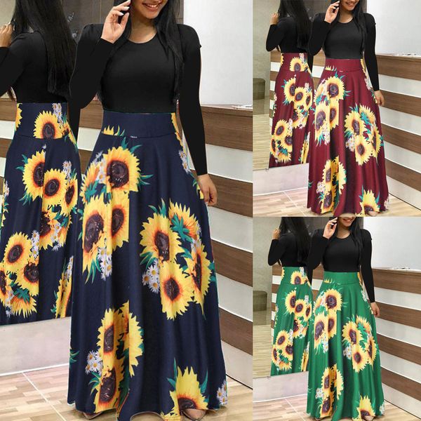 women long sleeve sunflower print sundress casual swing dress maxi dress*, Black;gray
women long sleeve sunflower print sundress casual swing dress maxi dress*, Black;gray