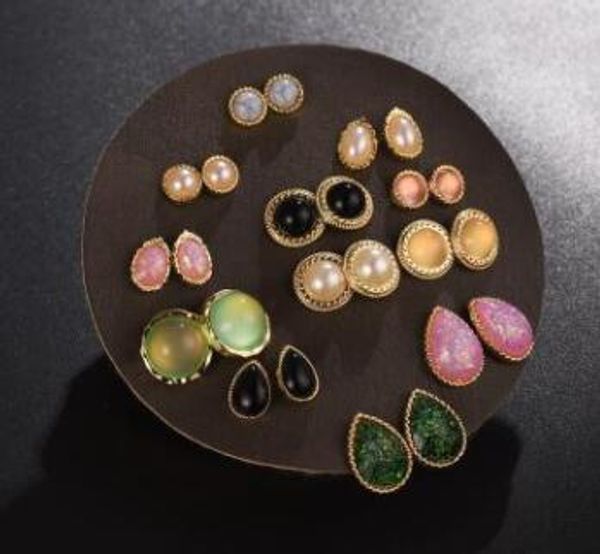 12 pairs/set vintage baroque opal stone crystal pearl enamel resin stud earrings set for women girl wedding party jewelry, Golden;silver
12 pairs/set vintage baroque opal stone crystal pearl enamel resin stud earrings set for women girl wedding party jewelry, Golden;silver