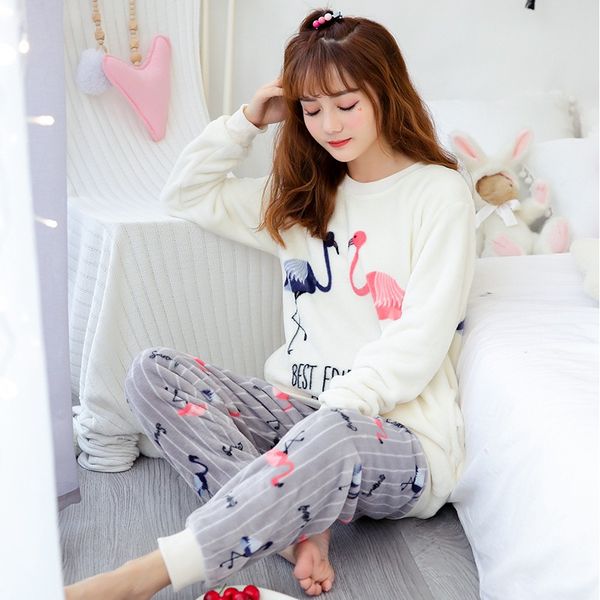 2019 winter long sleeve thick warm flannel cute cartoon flamingo pajama sets for women coral velvet sleepwear homewear clothes, Black;red
2019 winter long sleeve thick warm flannel cute cartoon flamingo pajama sets for women coral velvet sleepwear homewear clothes, Black;red