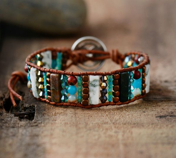 women boho bracelets natural stones crystal seed beads single leather wrap bracelet semi precious stone beaded cuff bracelet, Golden;silver
women boho bracelets natural stones crystal seed beads single leather wrap bracelet semi precious stone beaded cuff bracelet, Golden;silver
