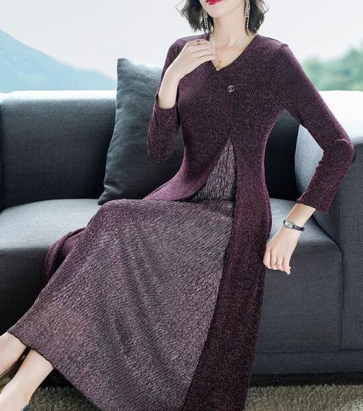 2019 autumn new arrival fake two pieces knitting chiffon woman long dress plus size -5xl, Black;gray
2019 autumn new arrival fake two pieces knitting chiffon woman long dress plus size -5xl, Black;gray