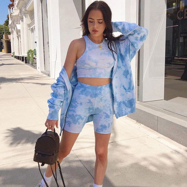 2020 summer foreign trade women's new fashion tie-dye printing slim sleeveless sports vest shorts suit two-piece set, White;red
2020 summer foreign trade women's new fashion tie-dye printing slim sleeveless sports vest shorts suit two-piece set, White;red