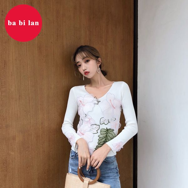 spring/summer 2020 selling retro wild three-dimensional embroidery small fresh long-sleeved knitted tide bottoming shirt, White;black
spring/summer 2020 selling retro wild three-dimensional embroidery small fresh long-sleeved knitted tide bottoming shirt, White;black