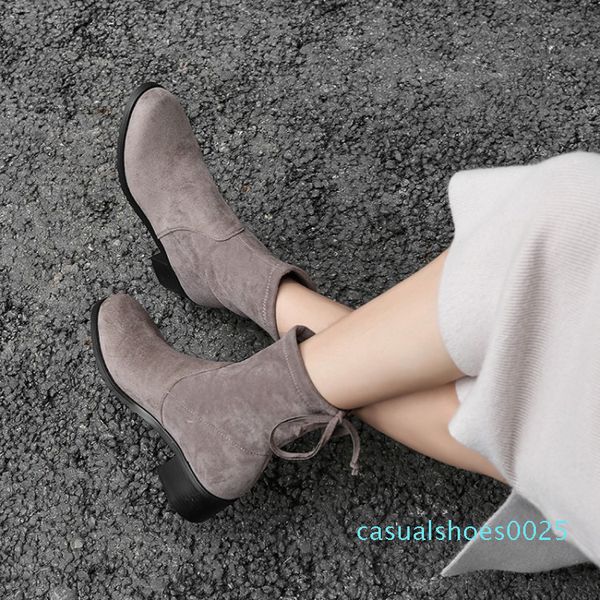 2019 short boots coarse with bow head short woman boots with lady single c25, Black