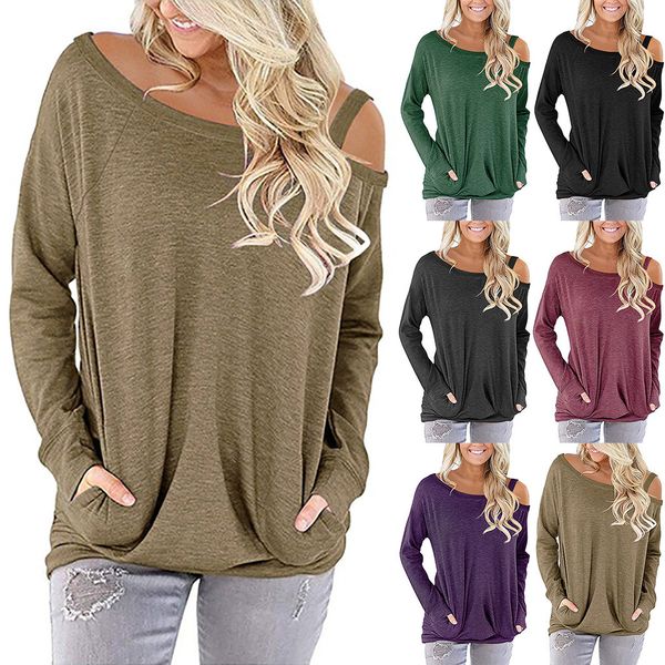 women solid sloping shoulder strapless long sleeve pocket pullover shirt loose blouse women autumn#g30, White
women solid sloping shoulder strapless long sleeve pocket pullover shirt loose blouse women autumn#g30, White