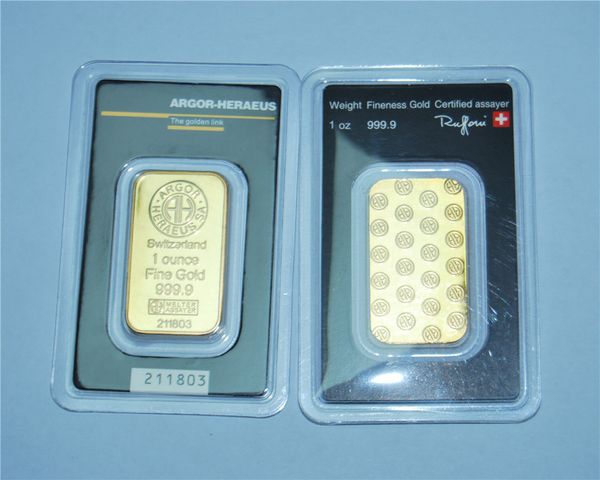 

999 fine gold plated argor-heraeus swizerland 1 troy ounce plated bar copy 10pcs ing