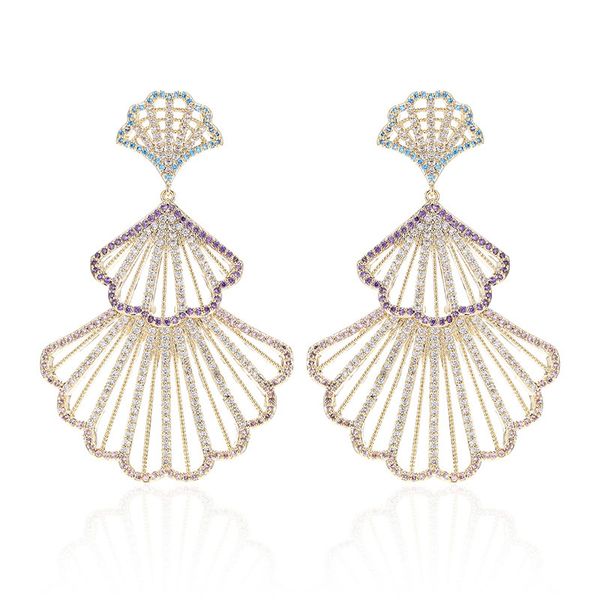 xiumeiyizu fashionable cz jewelry accessory gold cubic zircon fan shape hollow out dangle earrings for women, Silver 
xiumeiyizu fashionable cz jewelry accessory gold cubic zircon fan shape hollow out dangle earrings for women, Silver