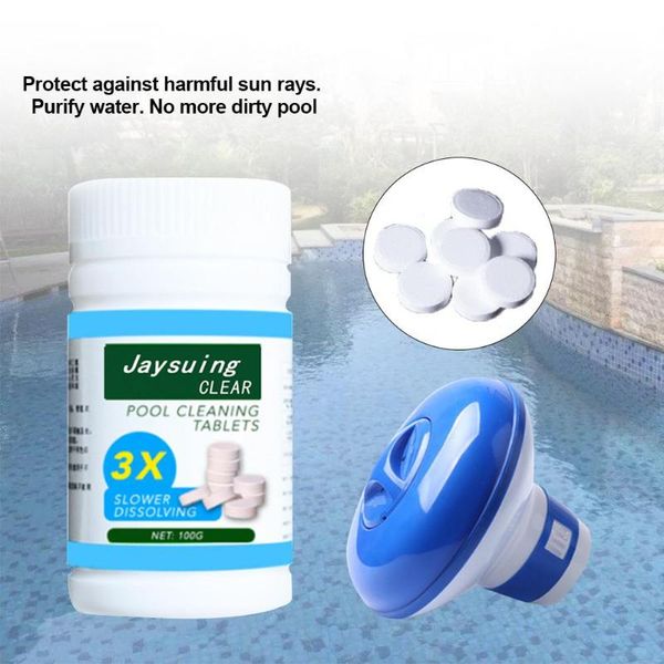 100pcs Chlorine Tablets + Floating Dispenser Swimming Pool Cleaning Effervescent Chlorine Tablet Multifunctional Spray Cleaner