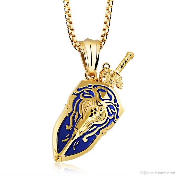 punk sword & shield & lion pendant necklace gold color / black / blue home boy collection jewelry for men gx1162, Silver
punk sword & shield & lion pendant necklace gold color / black / blue home boy collection jewelry for men gx1162, Silver