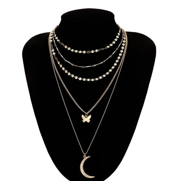 exaggerated vintage gold silver multi layered choker with butterfly and moon pendant necklace for women
exaggerated vintage gold silver multi layered choker with butterfly and moon pendant necklace for women