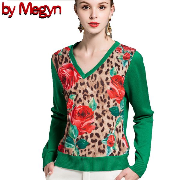 2019 spring runway fashion pullover sweater women v-neck long sleeve rose leopard print wool knitted green black sweater, White;black
2019 spring runway fashion pullover sweater women v-neck long sleeve rose leopard print wool knitted green black sweater, White;black