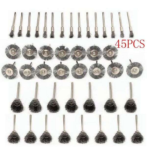 45pcs wire cup rotary tool accessory polishing grinding brush wheel set mix stainless steel cleaning derusting dusting stripping
45pcs wire cup rotary tool accessory polishing grinding brush wheel set mix stainless steel cleaning derusting dusting stripping