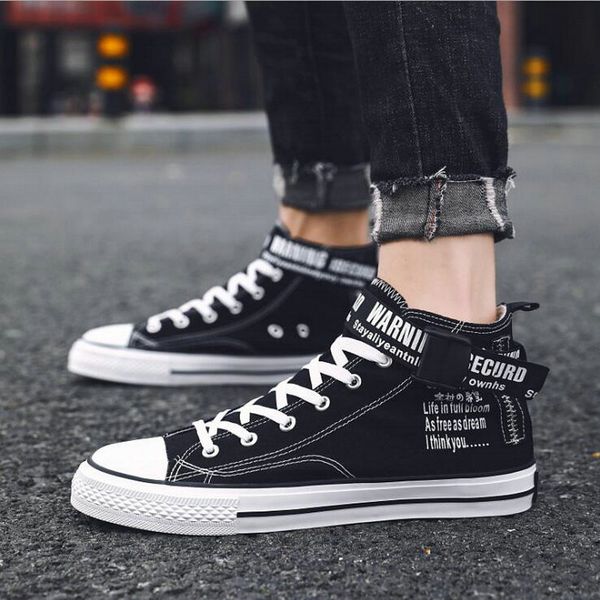 men's vulcanized shoes high sneakers lace-up casual shoes men canvas a55-05, Black
men's vulcanized shoes high sneakers lace-up casual shoes men canvas a55-05, Black