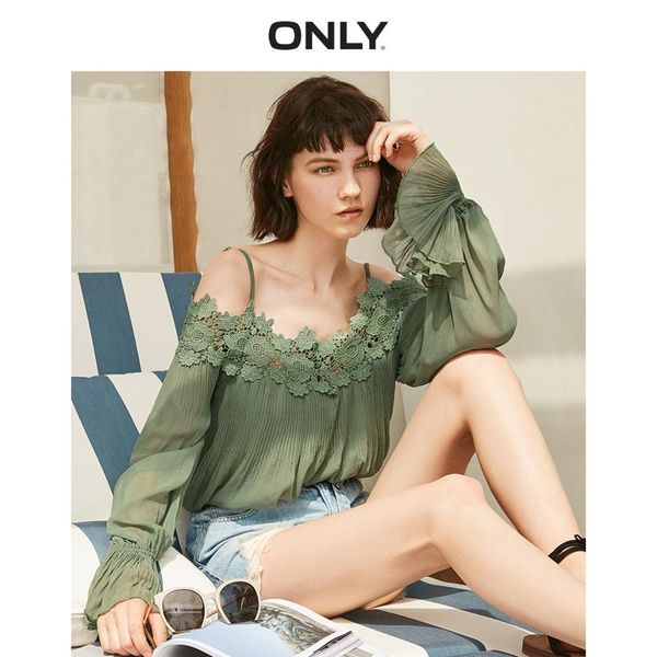 only 2019 spring summer new women's laced long-sleeved shoulder straps chiffon shirt |119151528, White
only 2019 spring summer new women's laced long-sleeved shoulder straps chiffon shirt |119151528, White