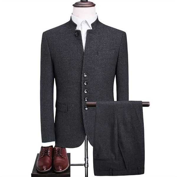 men's blazers autumn and winter chinese business casual woolen thick high-end chinese stand collar suit 2 sets (coat pants, White;black
men's blazers autumn and winter chinese business casual woolen thick high-end chinese stand collar suit 2 sets (coat pants, White;black