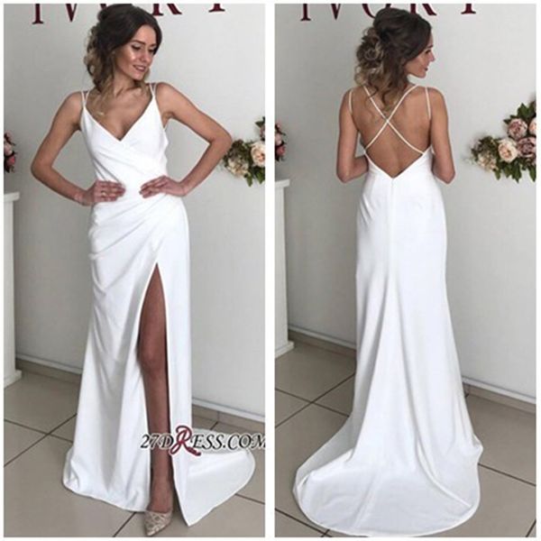 Spaghetti Straps Side-Split Wedding Dresses A Line V Neck Summer Boho Bridal Gowns Satin Backless Custom Size Wedding Gown Vestidos De Noiva
Spaghetti Straps Side-Split Wedding Dresses A Line V Neck Summer Boho Bridal Gowns Satin Backless Custom Size Wedding Gown Vestidos De Noiva