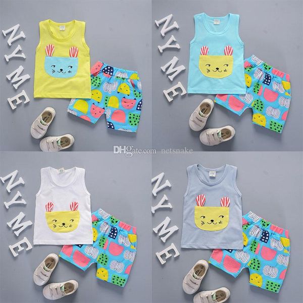 2019 cool and refreshing style summer cotton round collar cartoon rabbit pattern with vest and shorts two pieces for boys and girls, White
2019 cool and refreshing style summer cotton round collar cartoon rabbit pattern with vest and shorts two pieces for boys and girls, White