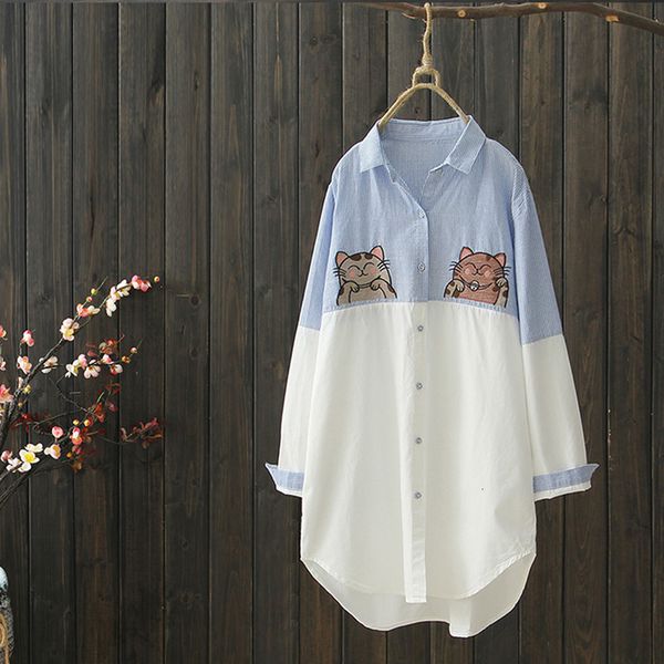 cute kawaii cartoon cat embroidery shirt women loose long spring patchwork striped blouses full sleeve lady blusas mujer, White
cute kawaii cartoon cat embroidery shirt women loose long spring patchwork striped blouses full sleeve lady blusas mujer, White