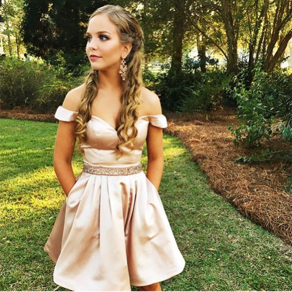 modern champagne short prom dresses off the shoulder mini short beaded sash cocktail homecoming dresses for girls dresses evening wear, Black