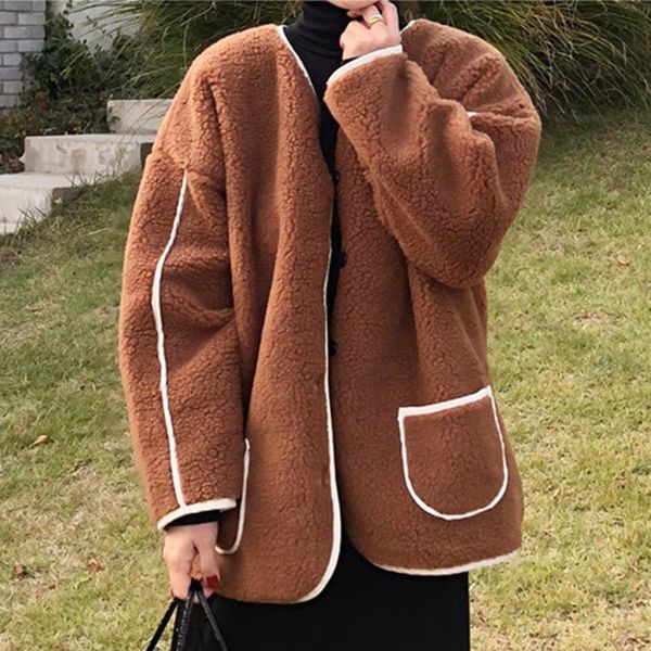 fashion women coat elegant patchwork pocket long sleeves coat 2019 autumn winter ladies plush overcoat manteau femme hiver, Black
fashion women coat elegant patchwork pocket long sleeves coat 2019 autumn winter ladies plush overcoat manteau femme hiver, Black