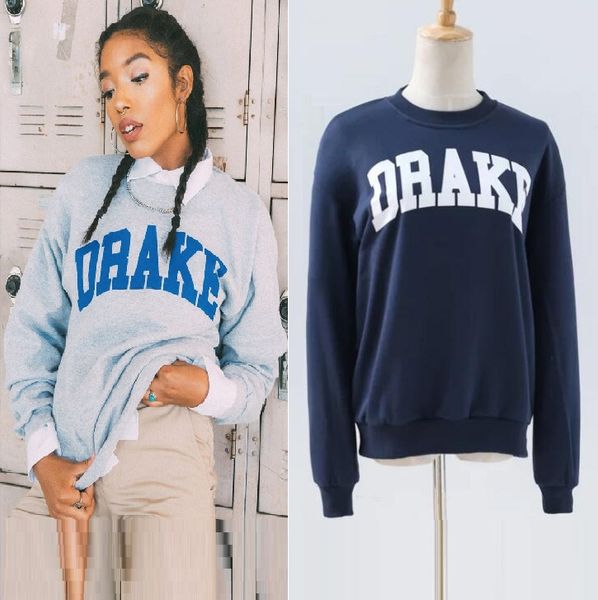 womens sweatshirt drake letter print 2 colors ribbed long sleeve pullover casual crewneck for femme, Black
womens sweatshirt drake letter print 2 colors ribbed long sleeve pullover casual crewneck for femme, Black