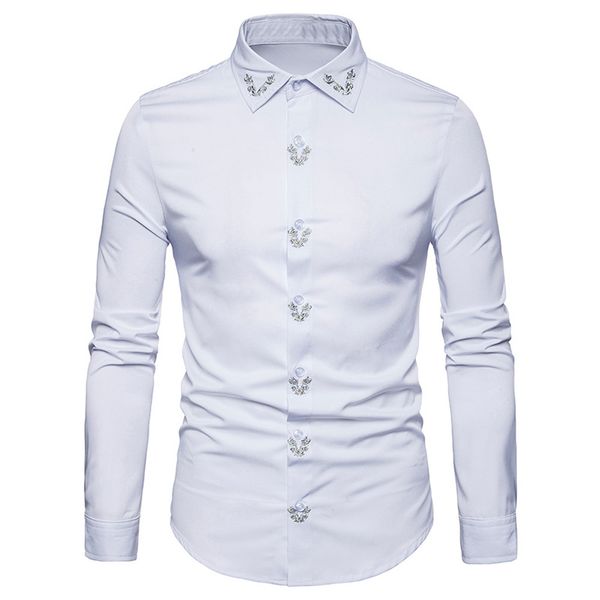 men shirt hipster men shirt slim fit long sleeve printed button embroidery down dess blouses broadcloth c0502, White;black
men shirt hipster men shirt slim fit long sleeve printed button embroidery down dess blouses broadcloth c0502, White;black