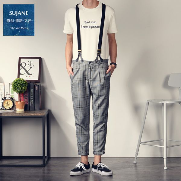 new 2017 men's clothing fashion korean casual lattice bib pants suspenders british personality overalls costumes, Black
new 2017 men's clothing fashion korean casual lattice bib pants suspenders british personality overalls costumes, Black