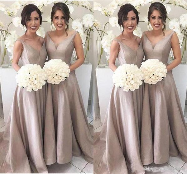 2019 Simple Elegant Bridesmaid Dresses A Line Sleeveless Deep V Neck Floor Length Sweep Train Garden Wedding Guest Party Gowns Under 90
2019 Simple Elegant Bridesmaid Dresses A Line Sleeveless Deep V Neck Floor Length Sweep Train Garden Wedding Guest Party Gowns Under 90
